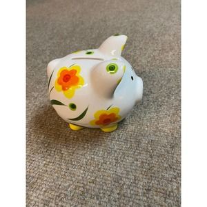 Floral Hand painted Orange and Yellow Piggy Bank